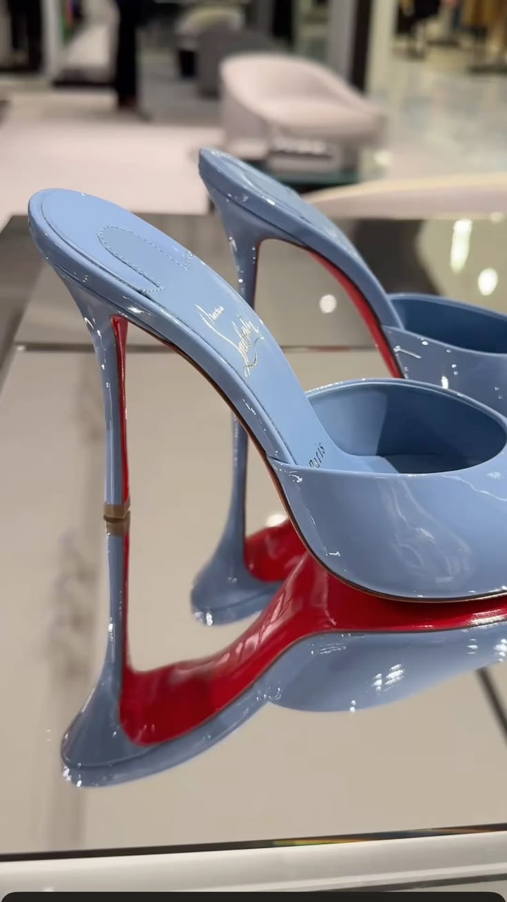 Blue Open-Toe High Heel Mules