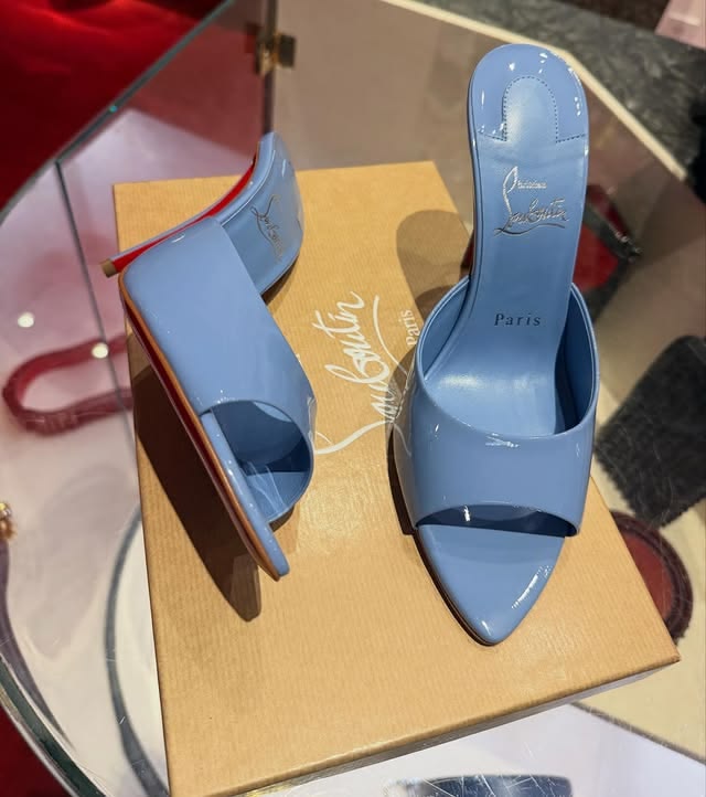 Blue Open-Toe High Heel Mules
