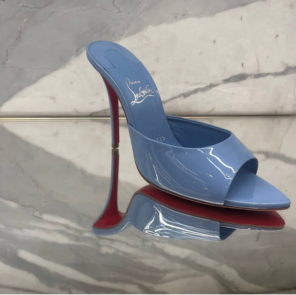 Blue Open-Toe High Heel Mules