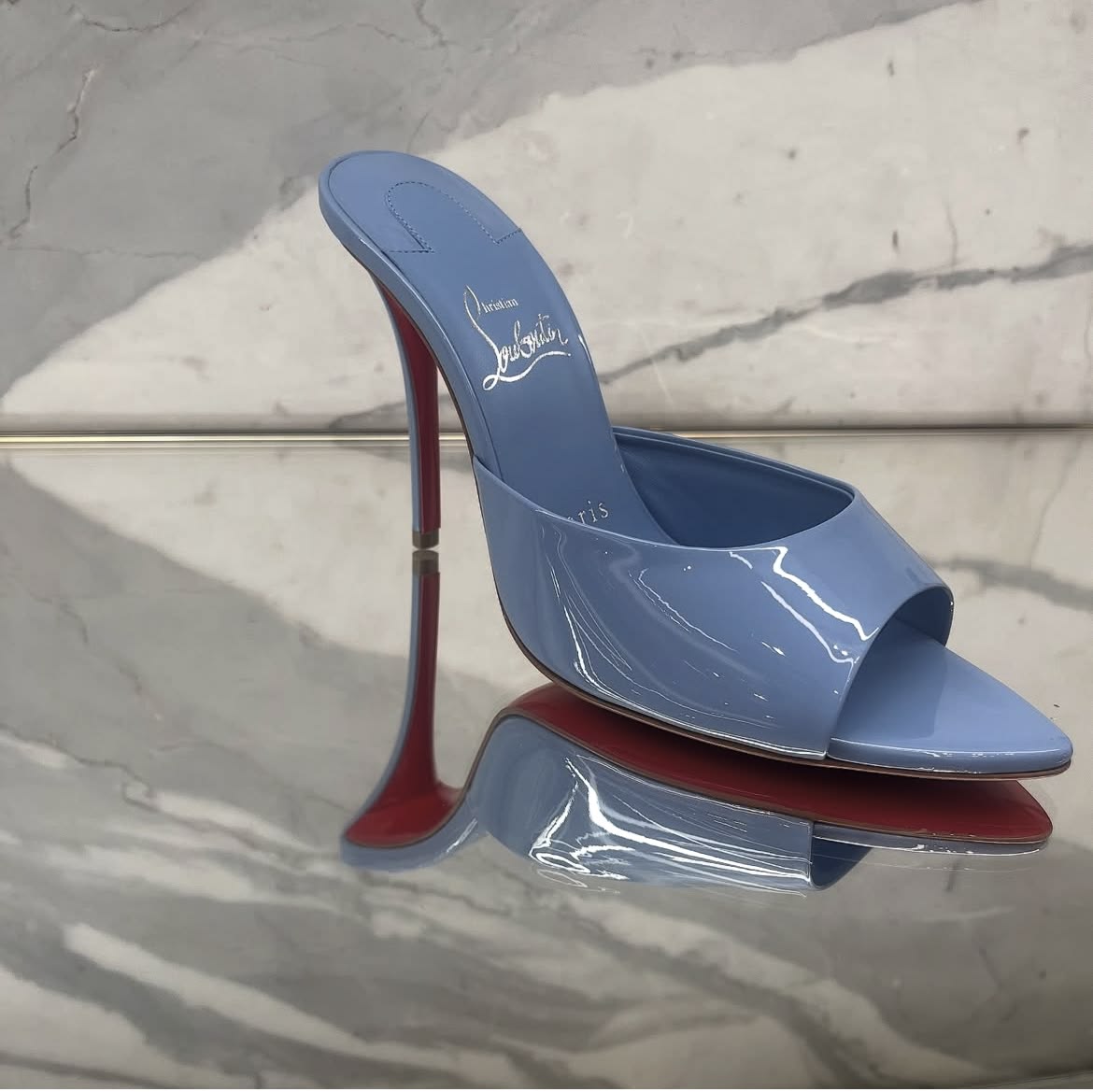 Blue Open-Toe High Heel Mules