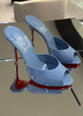 Blue Open-Toe High Heel Mules