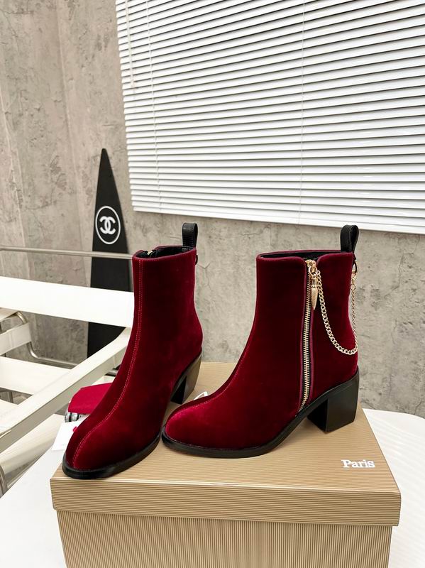 Botines de terciopelo rojo para mujer