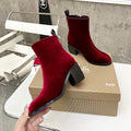 Botines de terciopelo rojo para mujer