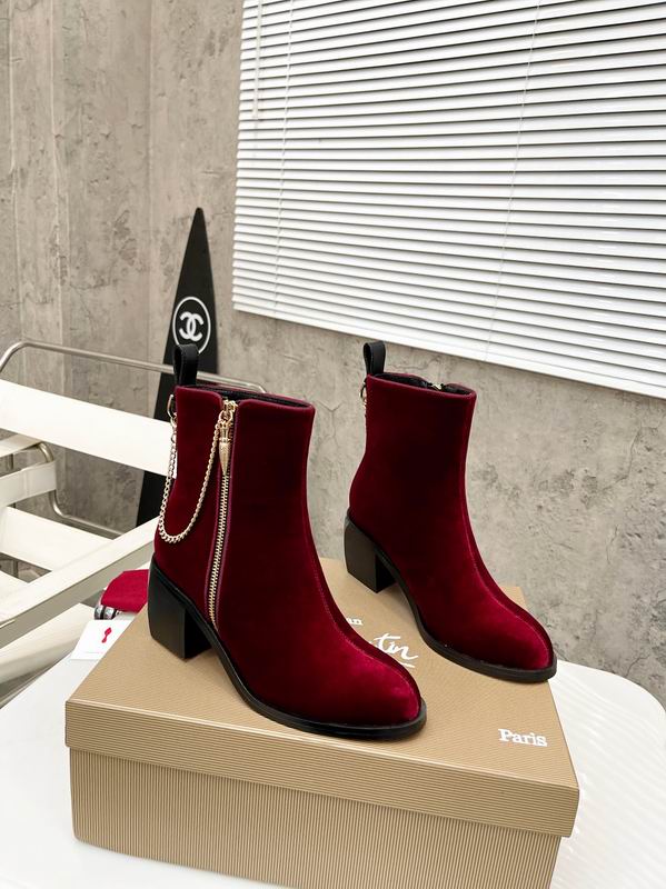 Botines de terciopelo rojo para mujer