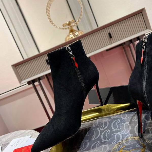 Botines de tacón de aguja de ante negro para mujer