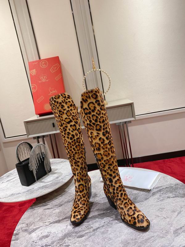 Botas altas hasta la rodilla con estampado de leopardo para mujer