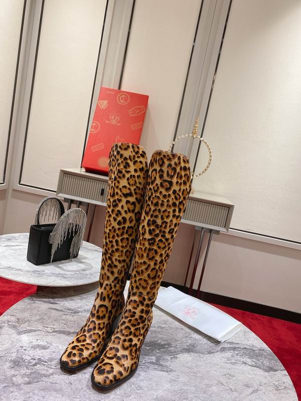 Botas altas hasta la rodilla con estampado de leopardo para mujer