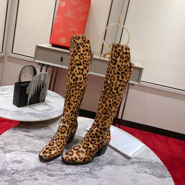 Botas altas hasta la rodilla con estampado de leopardo para mujer
