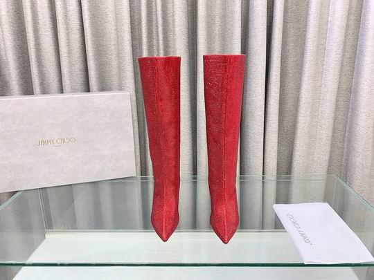 Botas altas hasta la rodilla con cristales rojos para mujer
