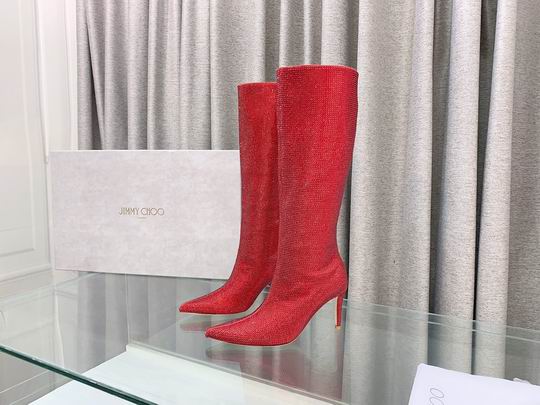 Botas altas hasta la rodilla con cristales rojos para mujer