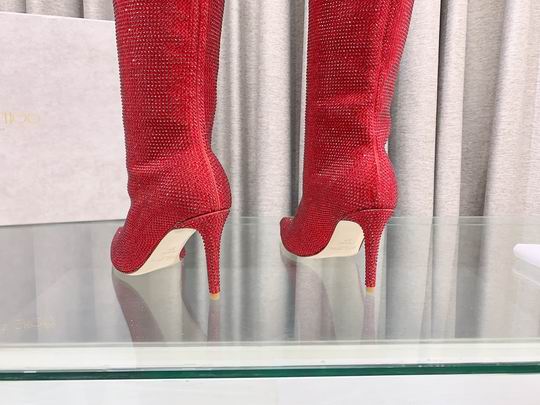 Botas altas hasta la rodilla con cristales rojos para mujer