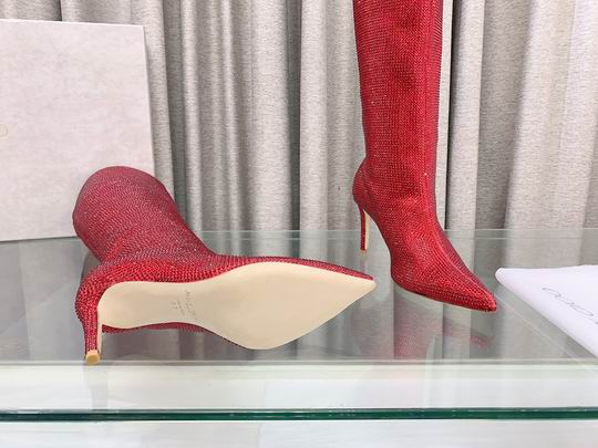 Botas altas hasta la rodilla con cristales rojos para mujer