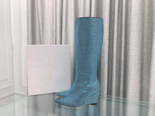 Botas altas hasta la rodilla con cristales azules para mujer