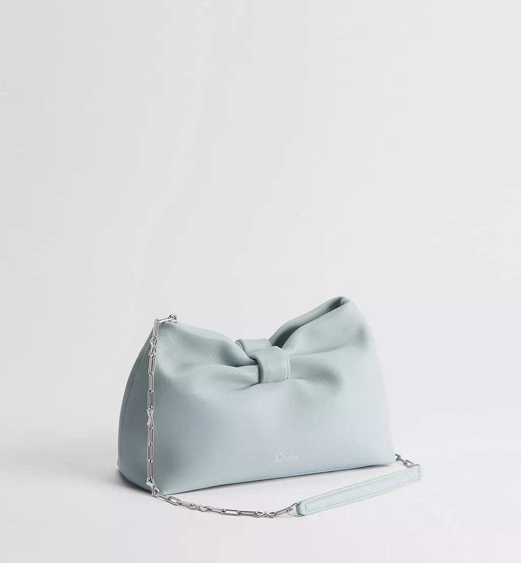 Small Ice Blue Lambskin Bow Handbag