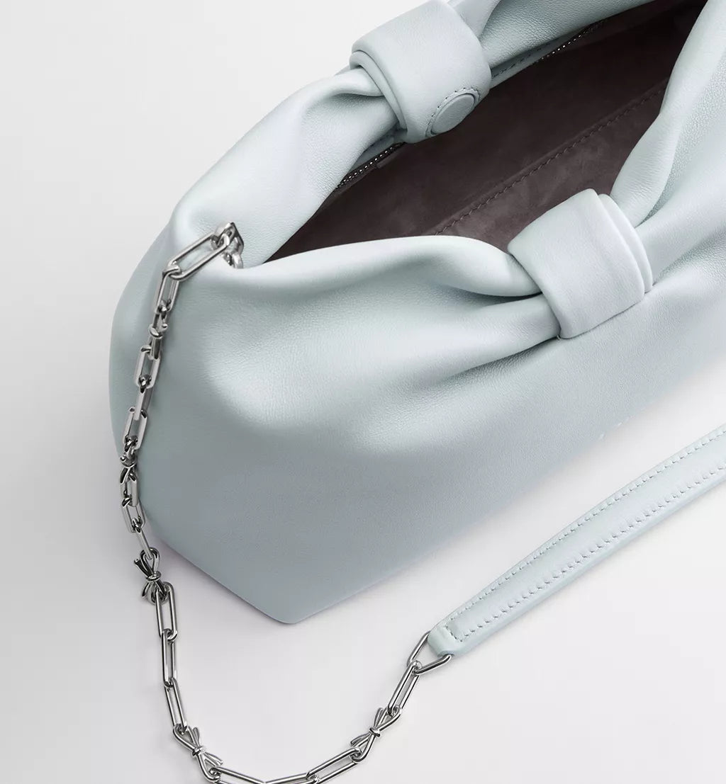 Small Ice Blue Lambskin Bow Handbag