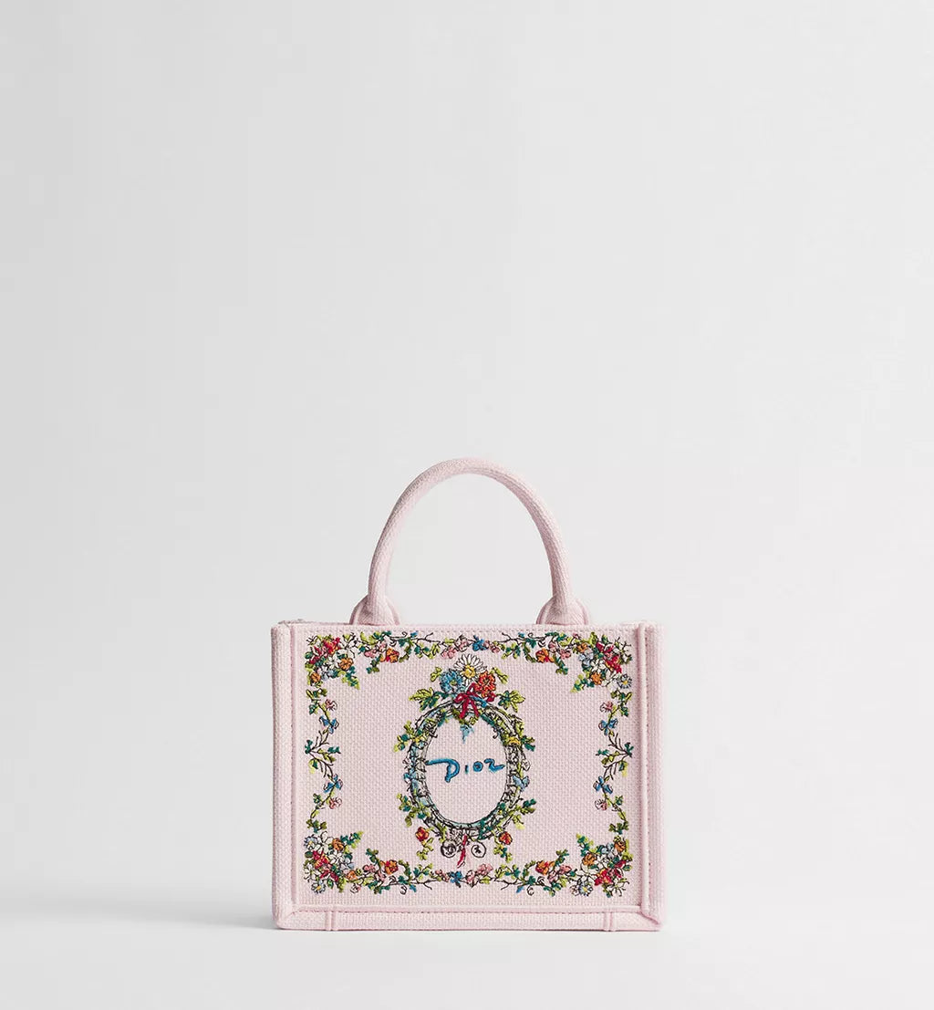 Mini Embroidered Canvas Tote Bag with Shoulder Strap
