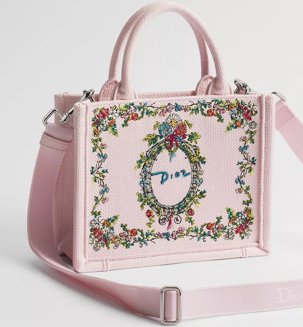 Mini Embroidered Canvas Tote Bag with Shoulder Strap