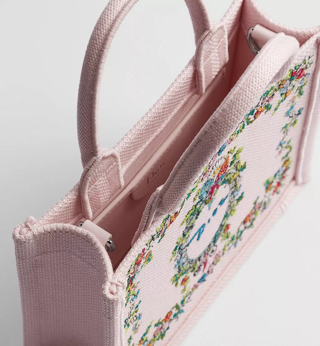 Mini Embroidered Canvas Tote Bag with Shoulder Strap