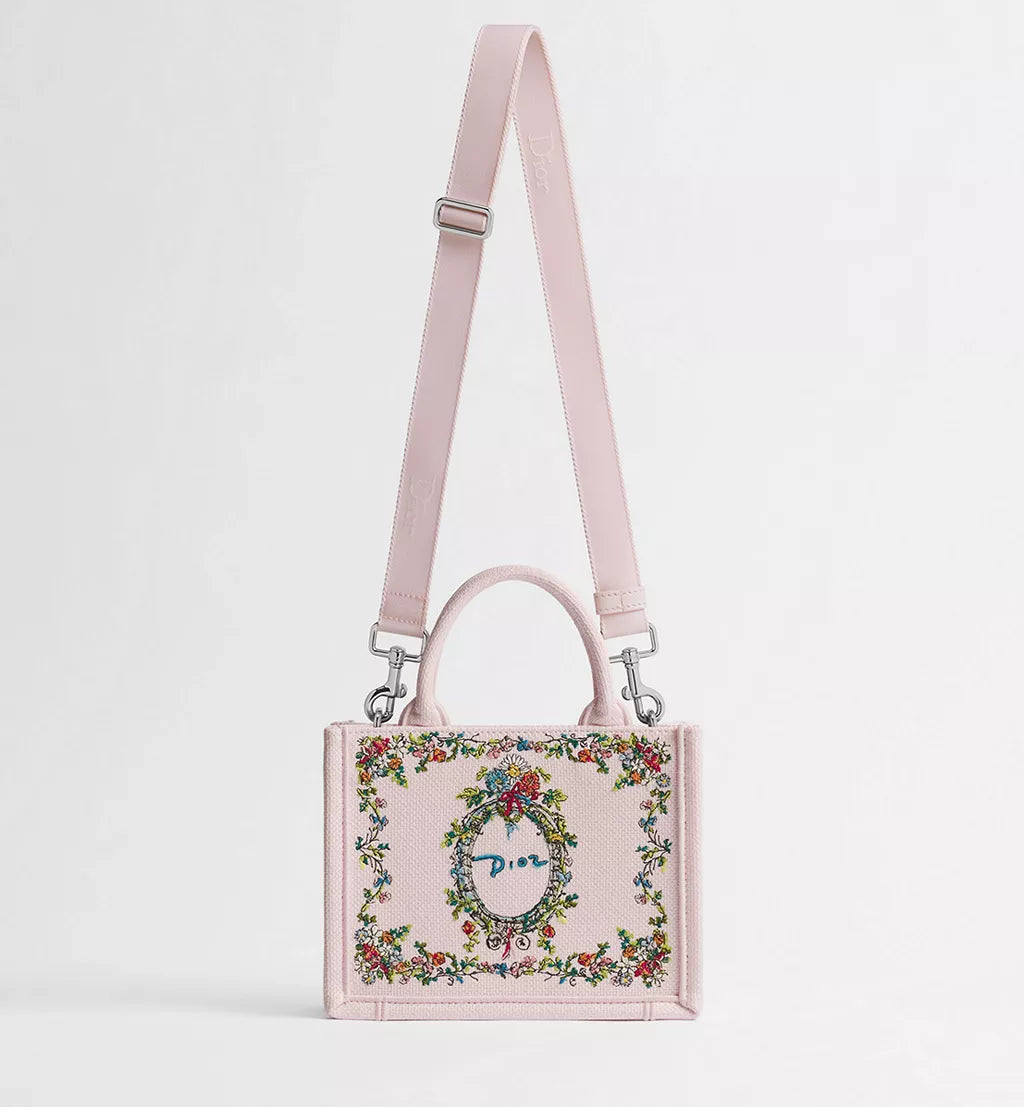 Mini Embroidered Canvas Tote Bag with Shoulder Strap