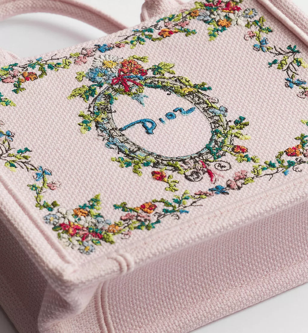 Mini Embroidered Canvas Tote Bag with Shoulder Strap