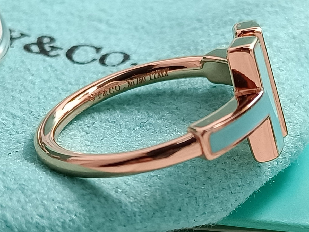 Anillo doble T de esmalte y diamantes