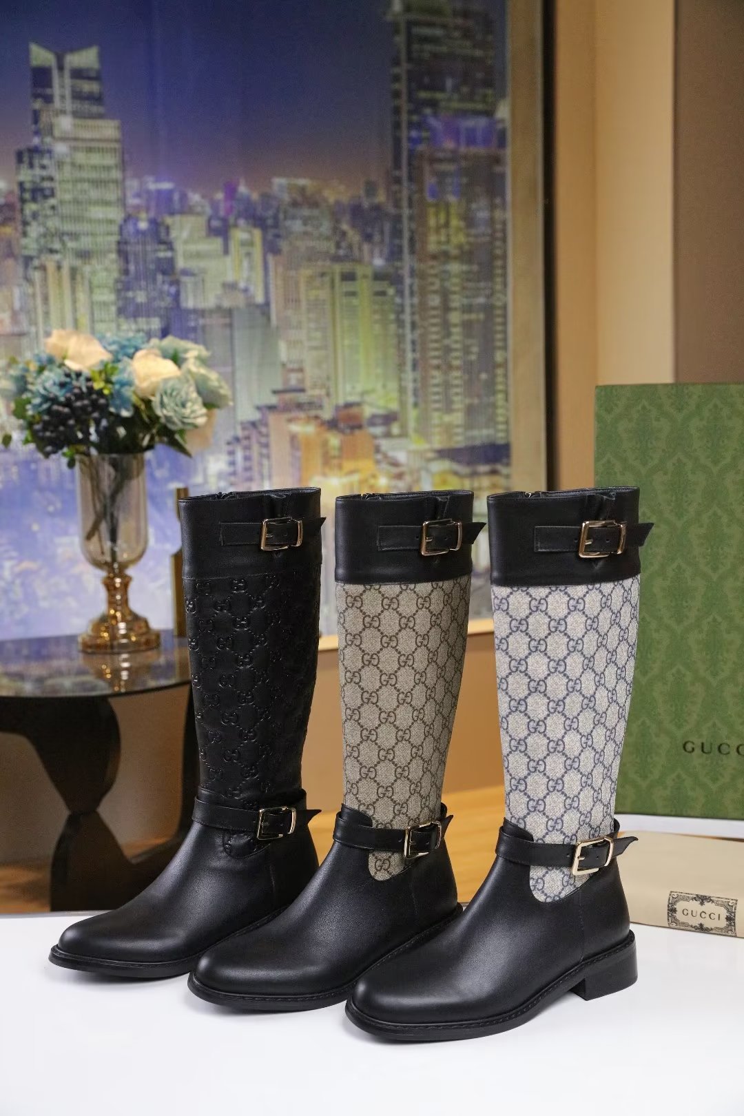 Botas de cuero de tacón bajo para mujer