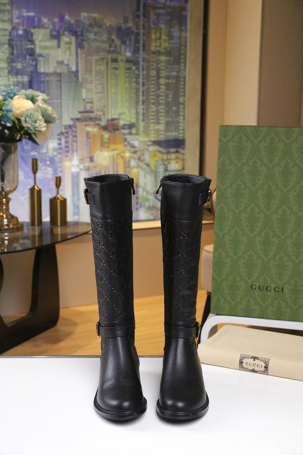 Botas de cuero de tacón bajo para mujer