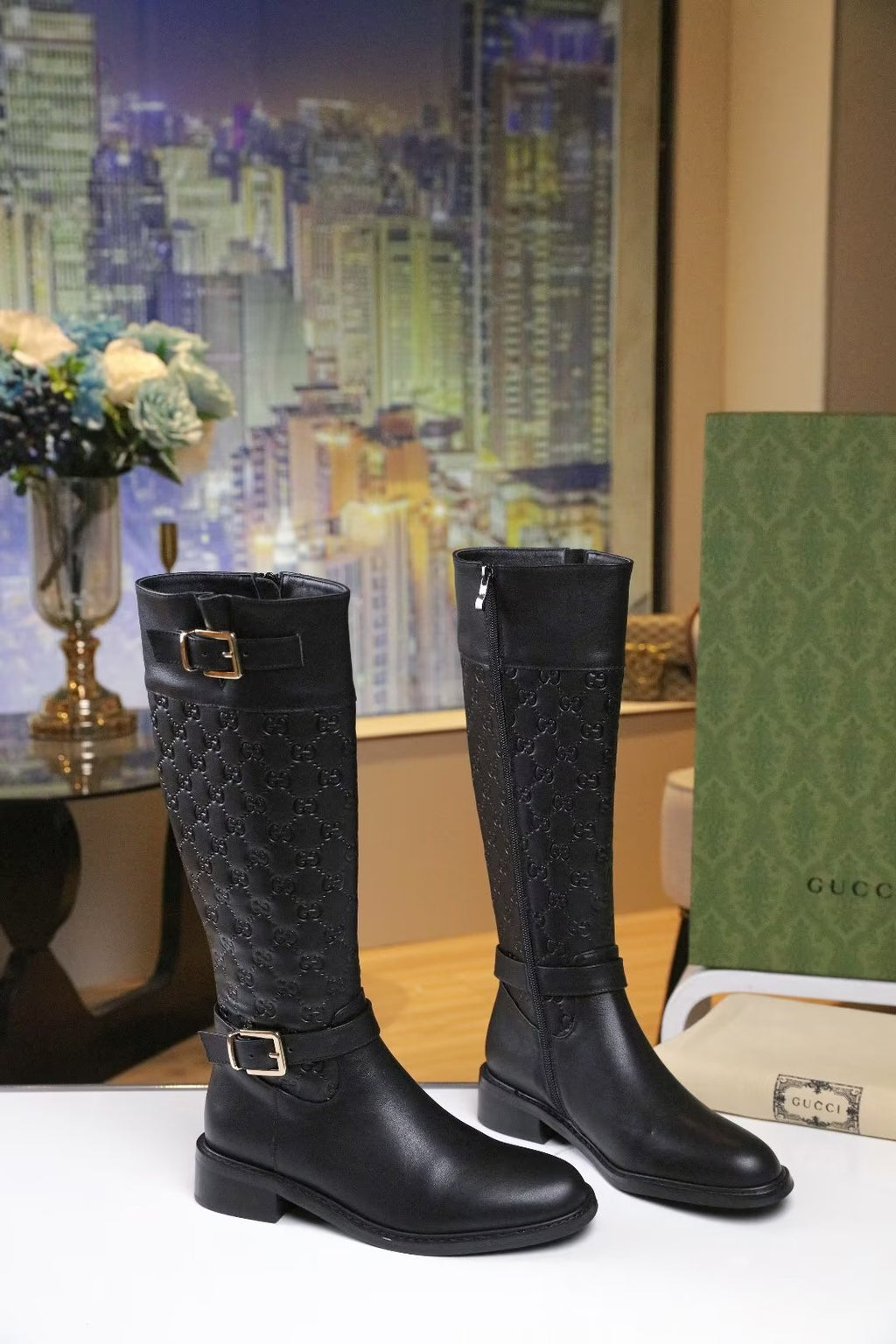 Botas de cuero de tacón bajo para mujer