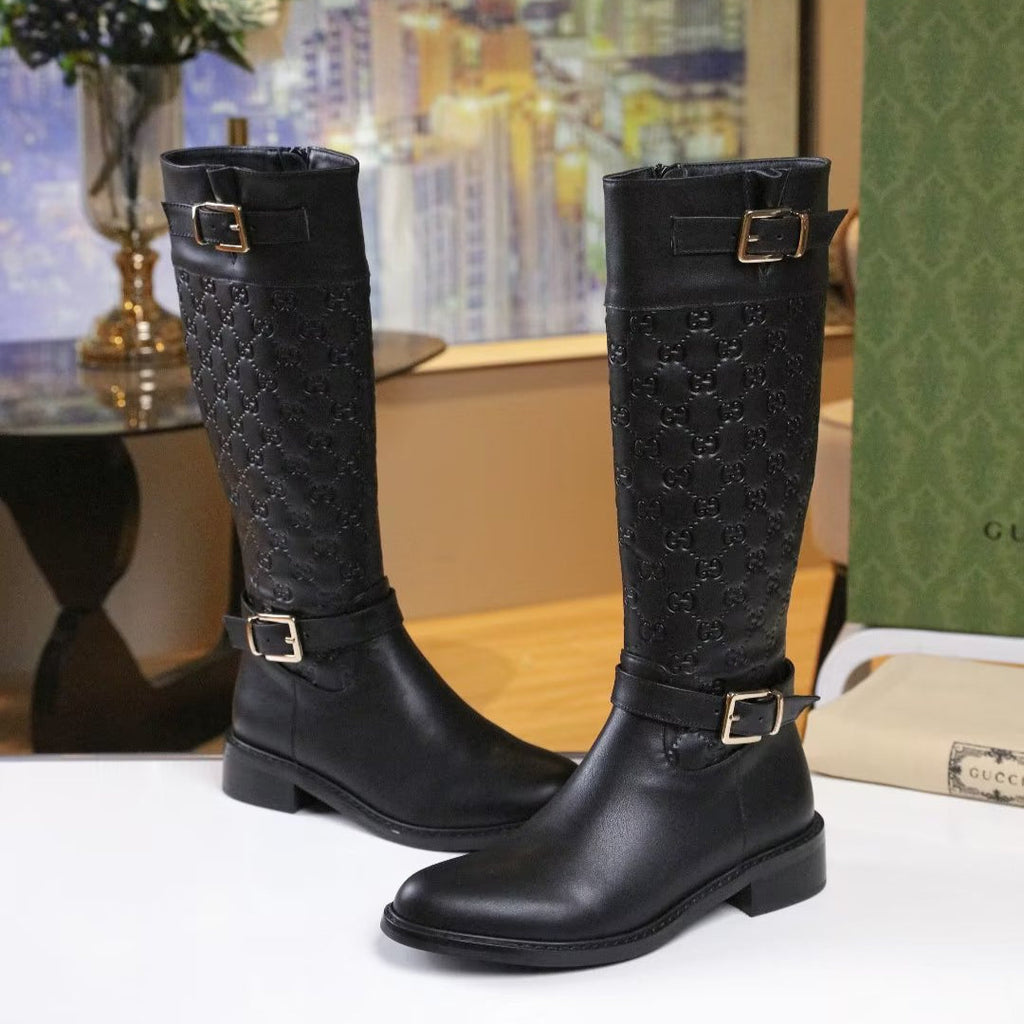 Botas de cuero de tacón bajo para mujer