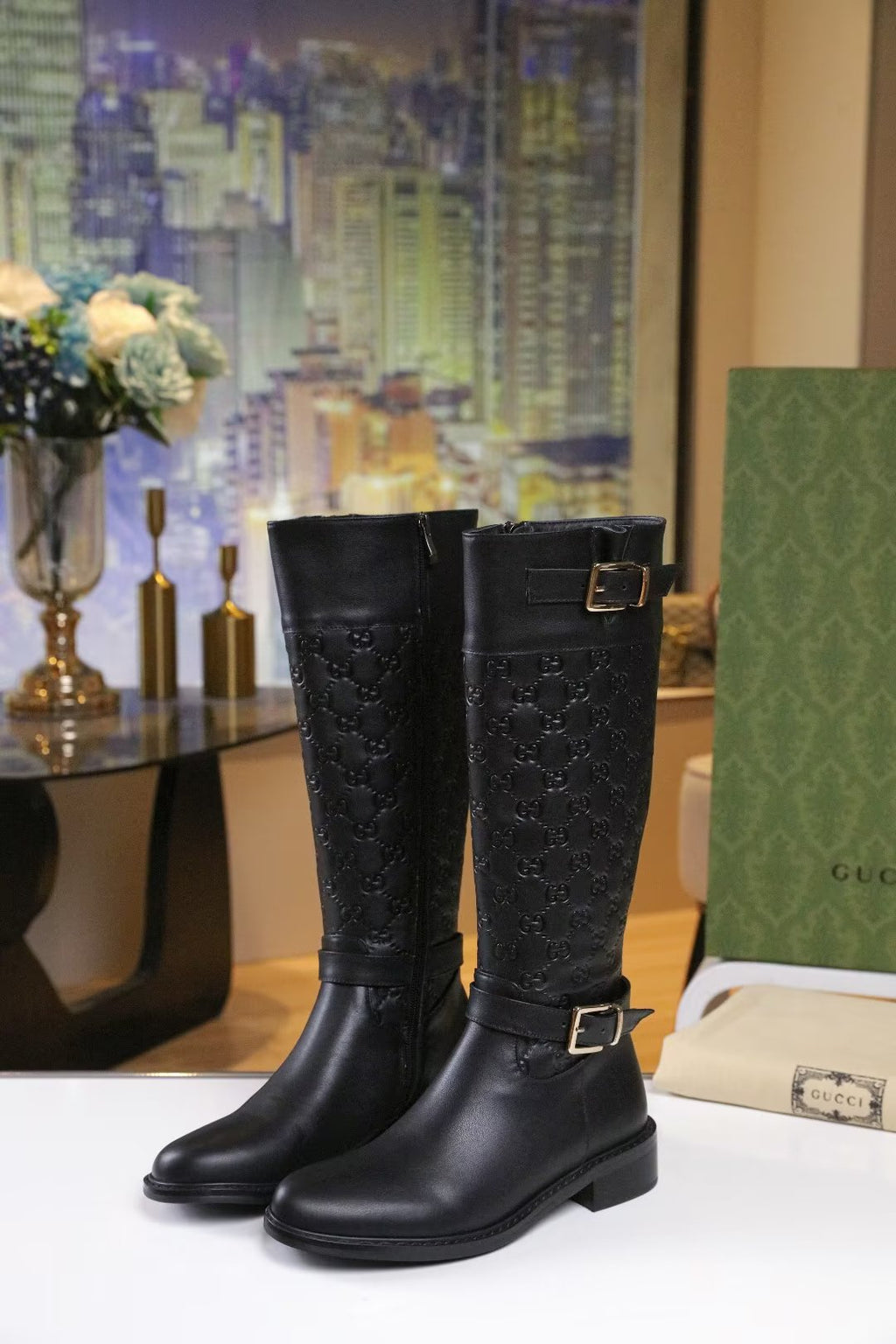 Botas de cuero de tacón bajo para mujer