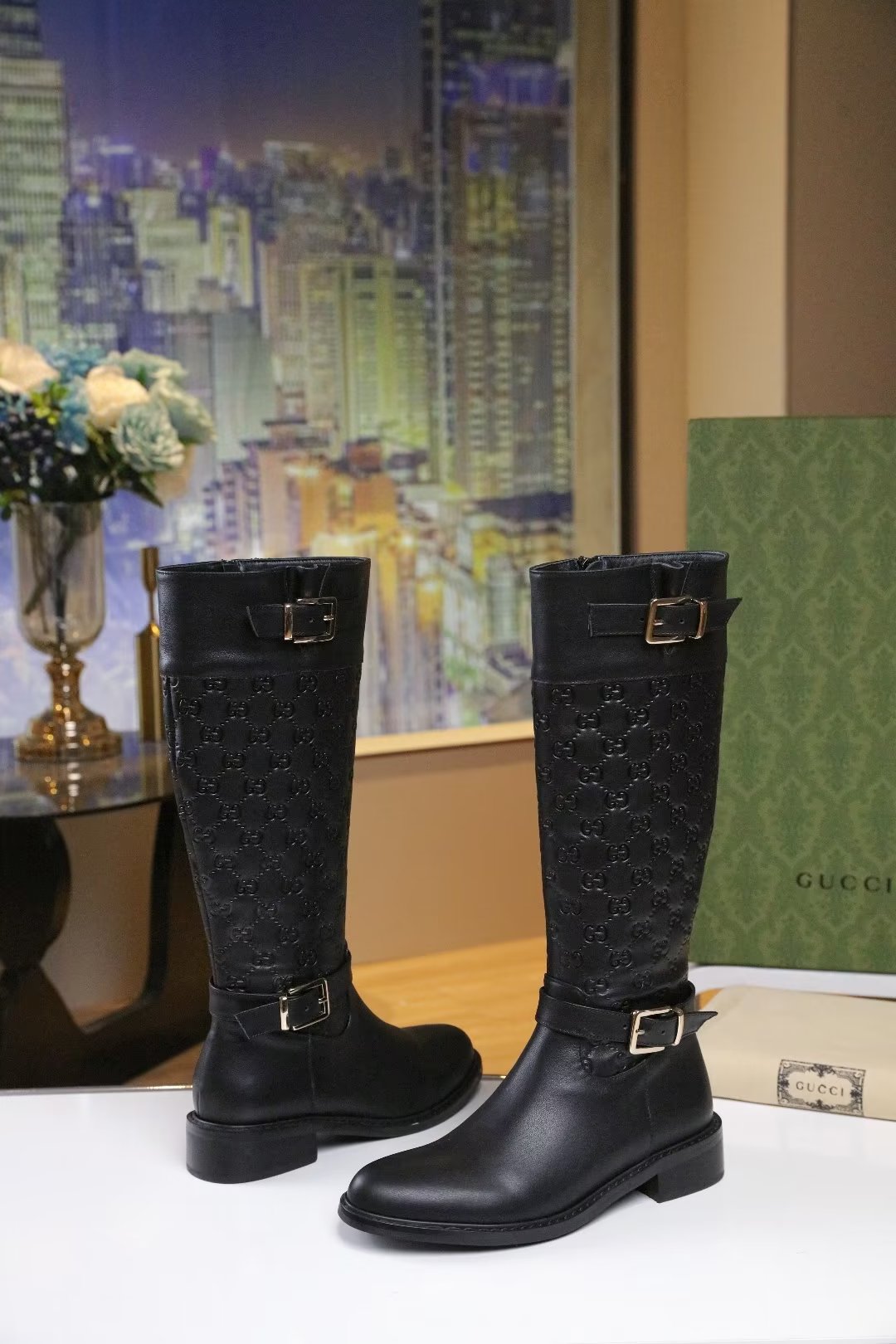 Botas de cuero de tacón bajo para mujer