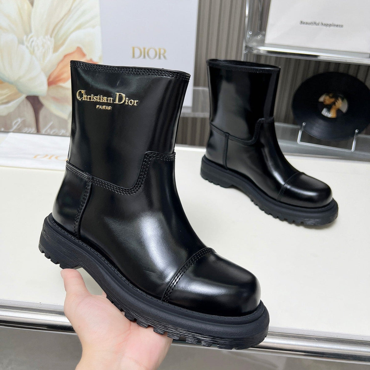 Botas de media caña de piel de becerro para mujer