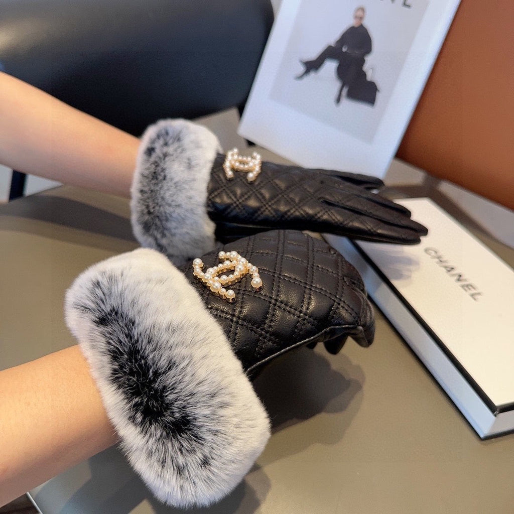 Guantes de piel de oveja con forro de piel de conejo