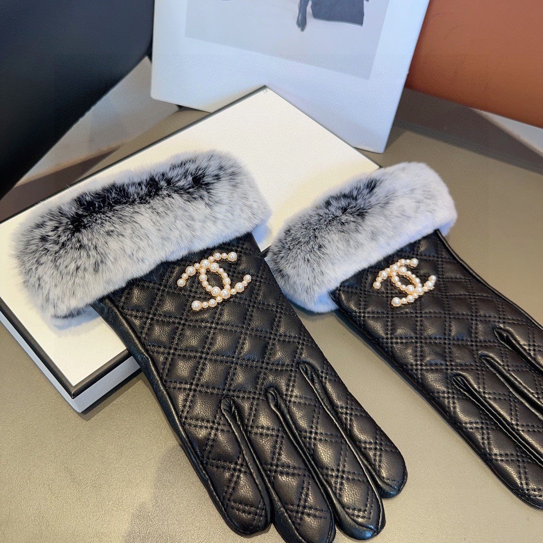 Guantes de piel de oveja con forro de piel de conejo