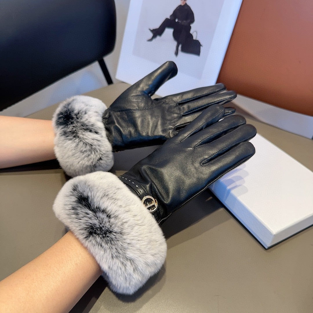 Guantes de piel de oveja con forro de piel de conejo