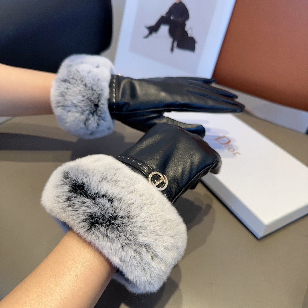 Guantes de piel de oveja con forro de piel de conejo