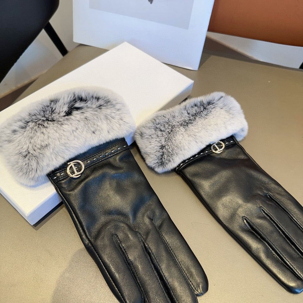Guantes de piel de oveja con forro de piel de conejo
