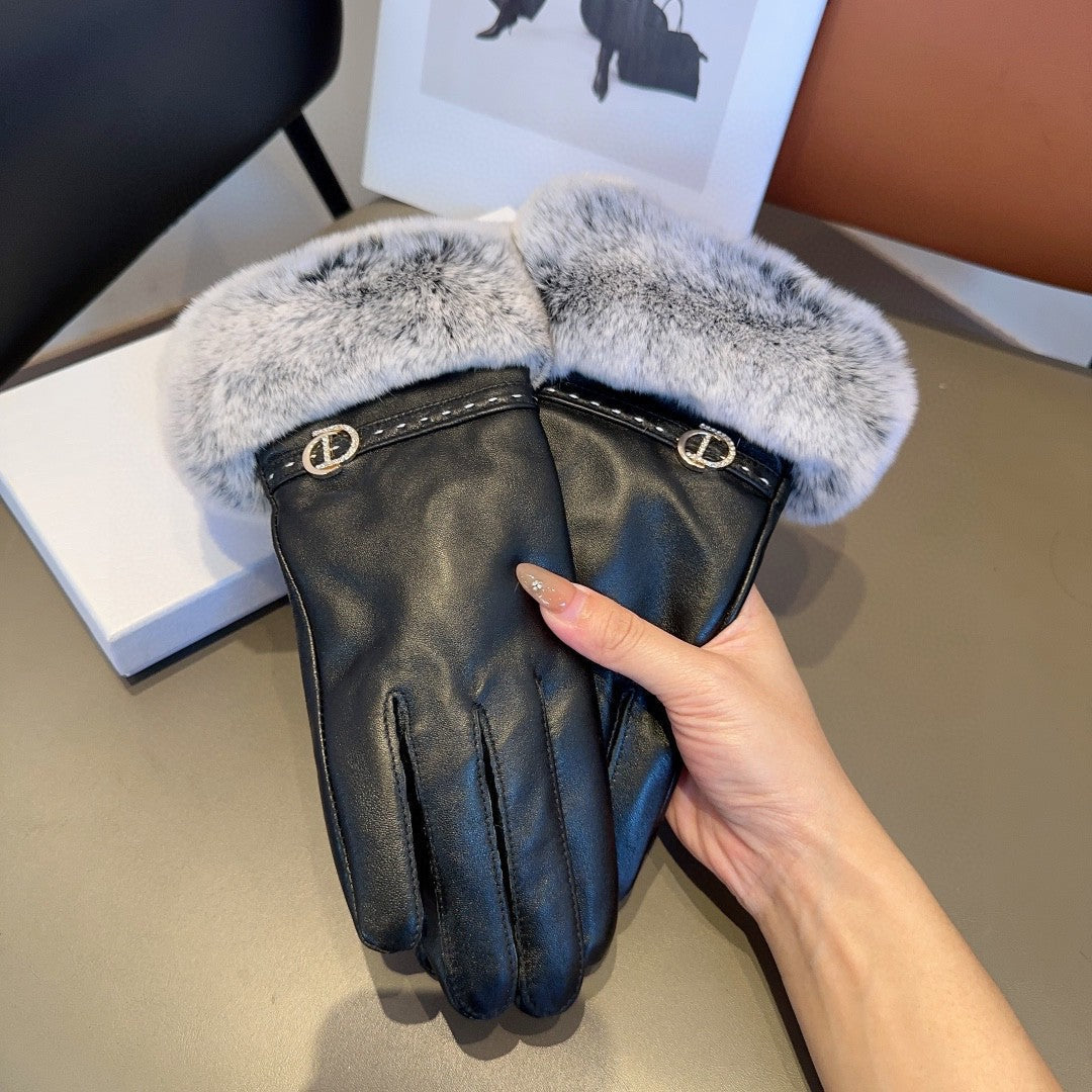 Guantes de piel de oveja con forro de piel de conejo