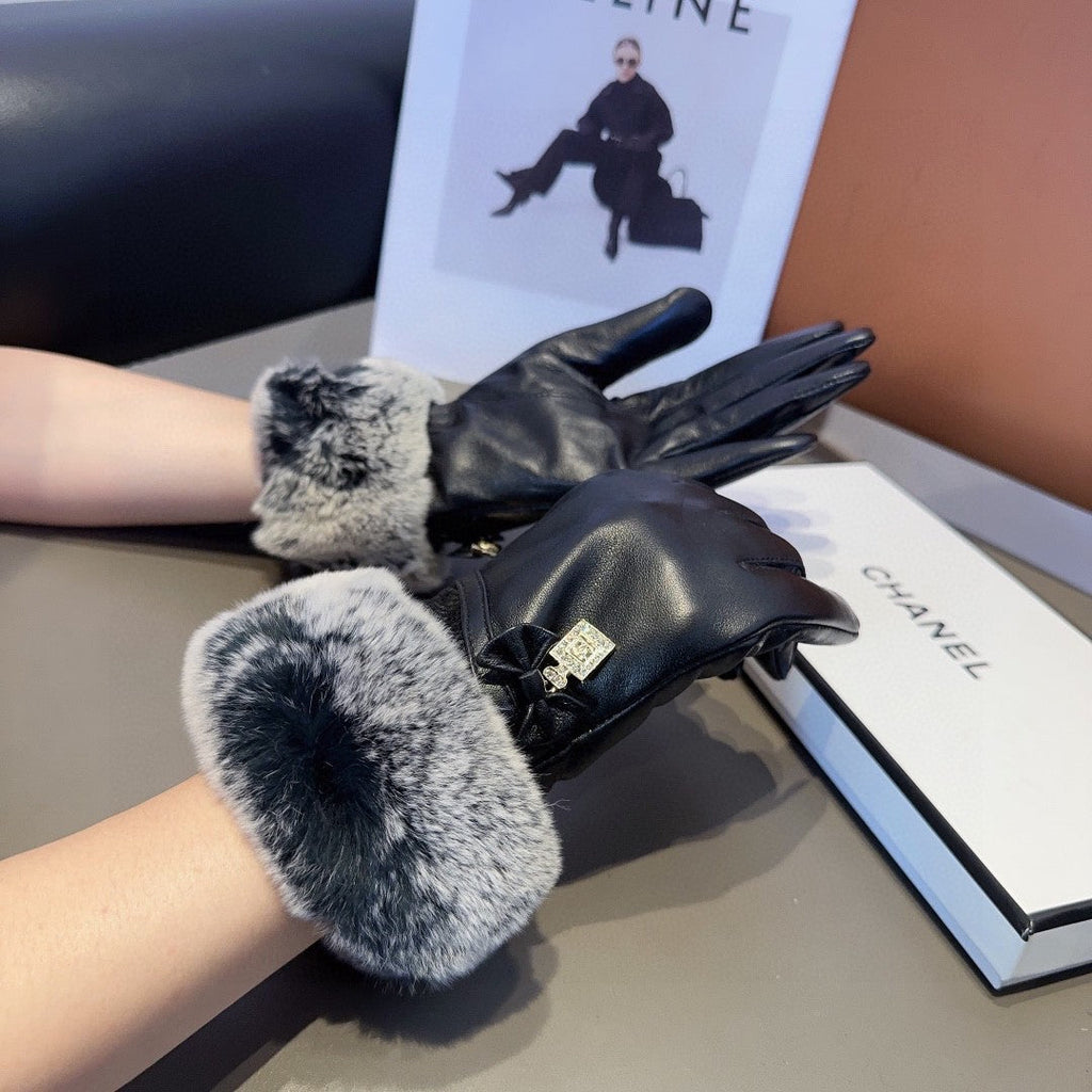 Guantes de piel de oveja de alta calidad con forro de piel de conejo