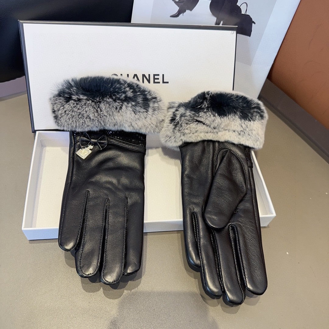 Guantes de piel de oveja de alta calidad con forro de piel de conejo