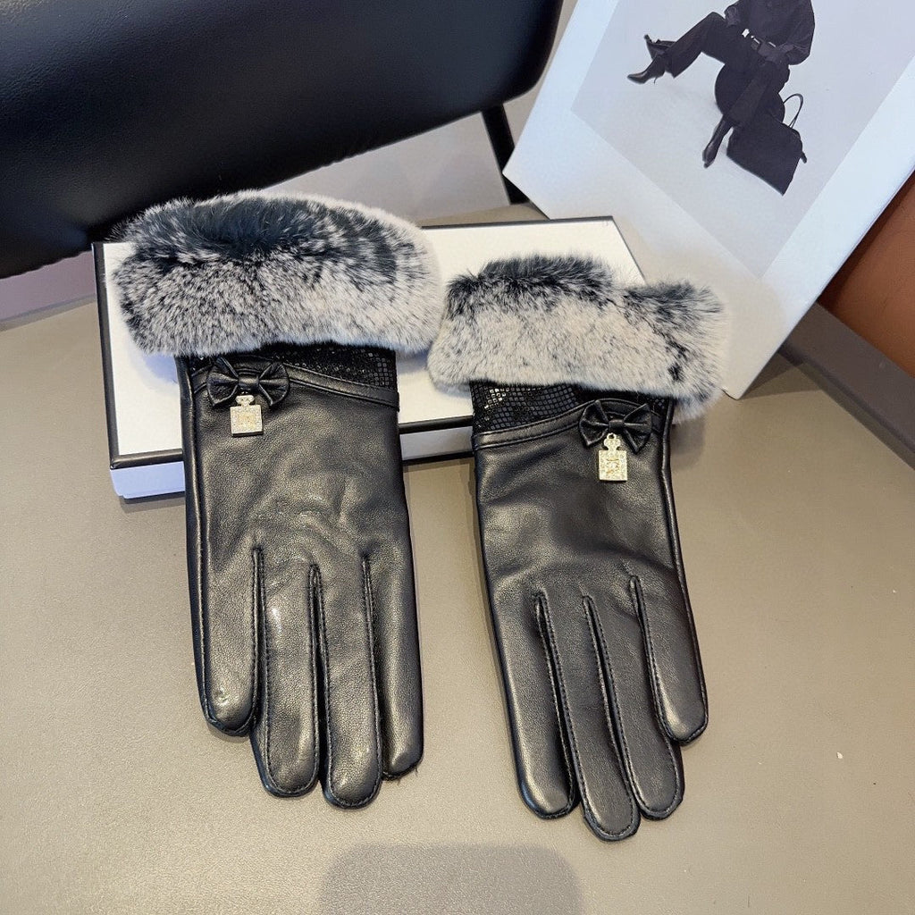 Guantes de piel de oveja de alta calidad con forro de piel de conejo