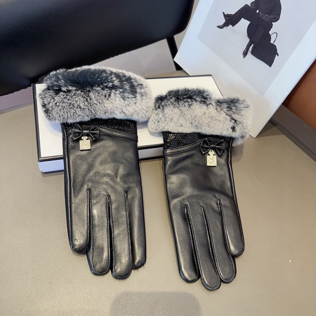 Guantes de piel de oveja de alta calidad con forro de piel de conejo