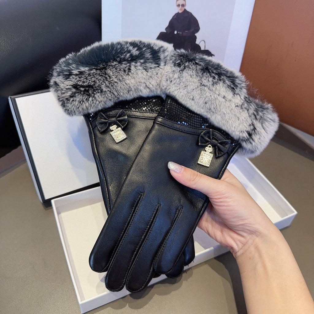 Guantes de piel de oveja de alta calidad con forro de piel de conejo