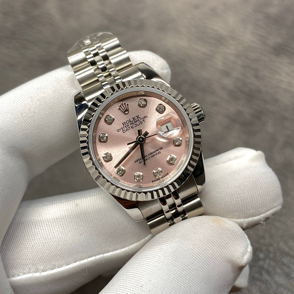 Reloj automático de 28 mm con esfera rosa langosta