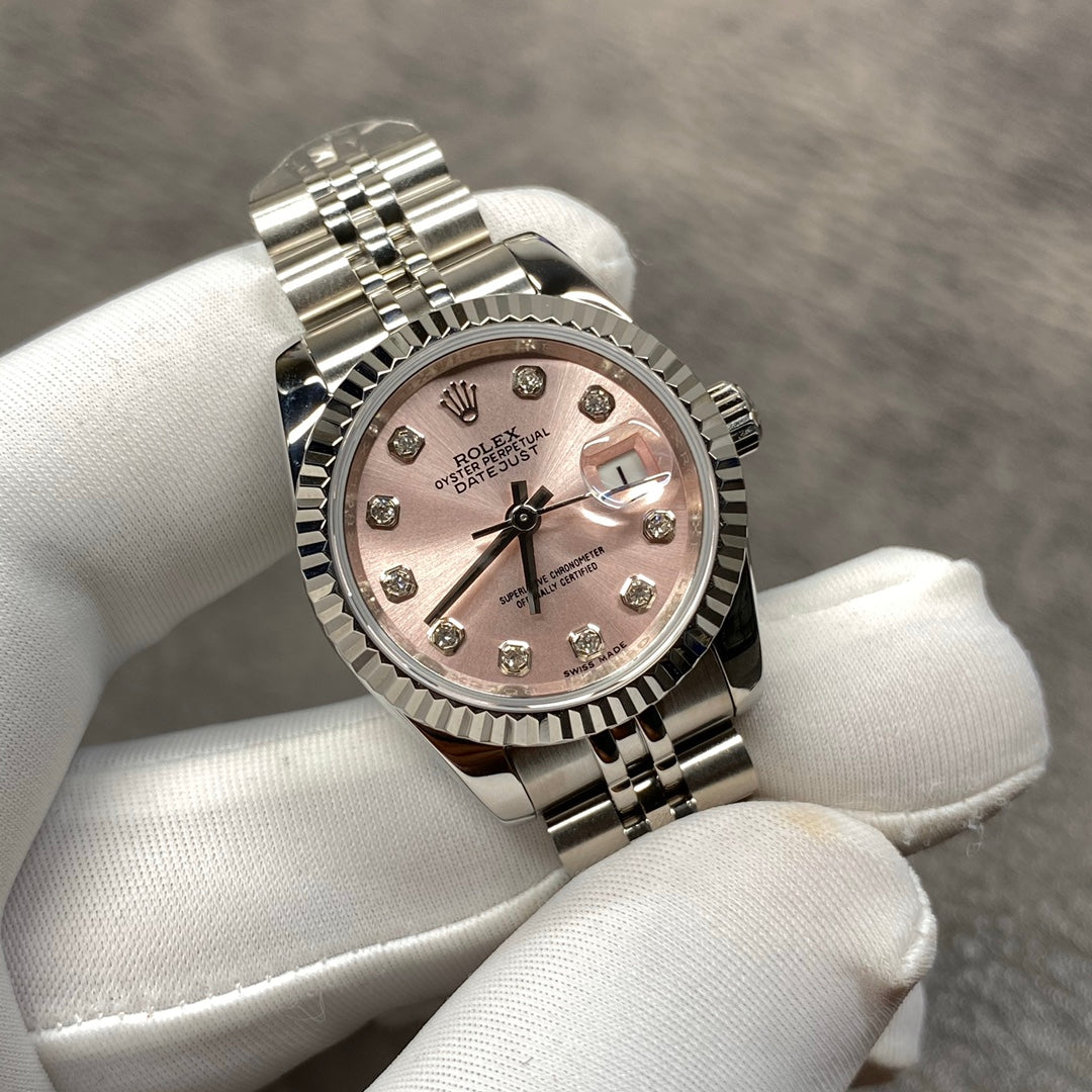 Reloj automático de 28 mm con esfera rosa langosta