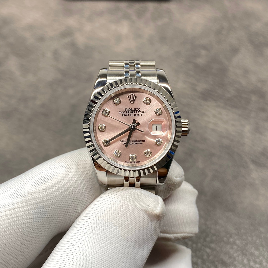 Reloj automático de 28 mm con esfera rosa langosta