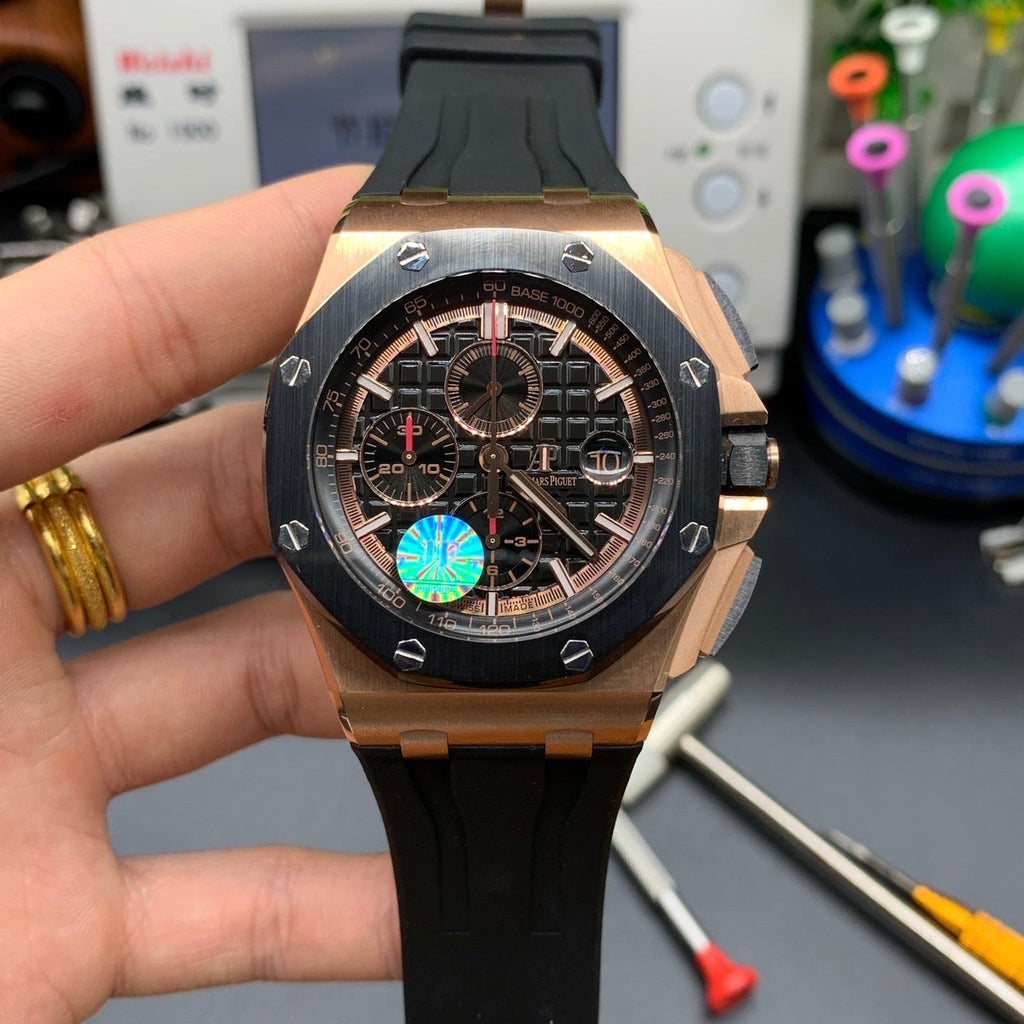 Reloj cronógrafo automático negro de 44 mm
