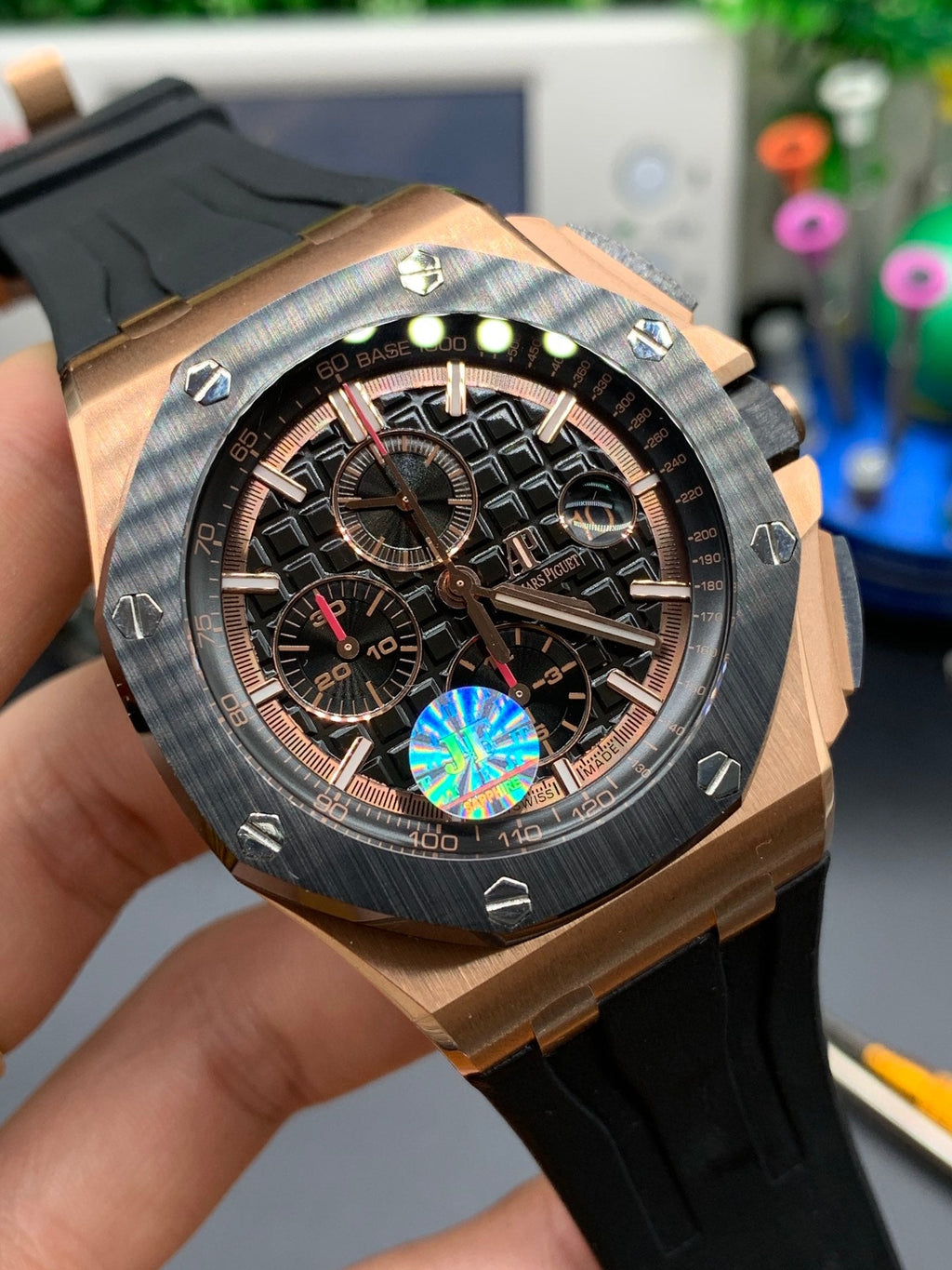 Reloj cronógrafo automático negro de 44 mm