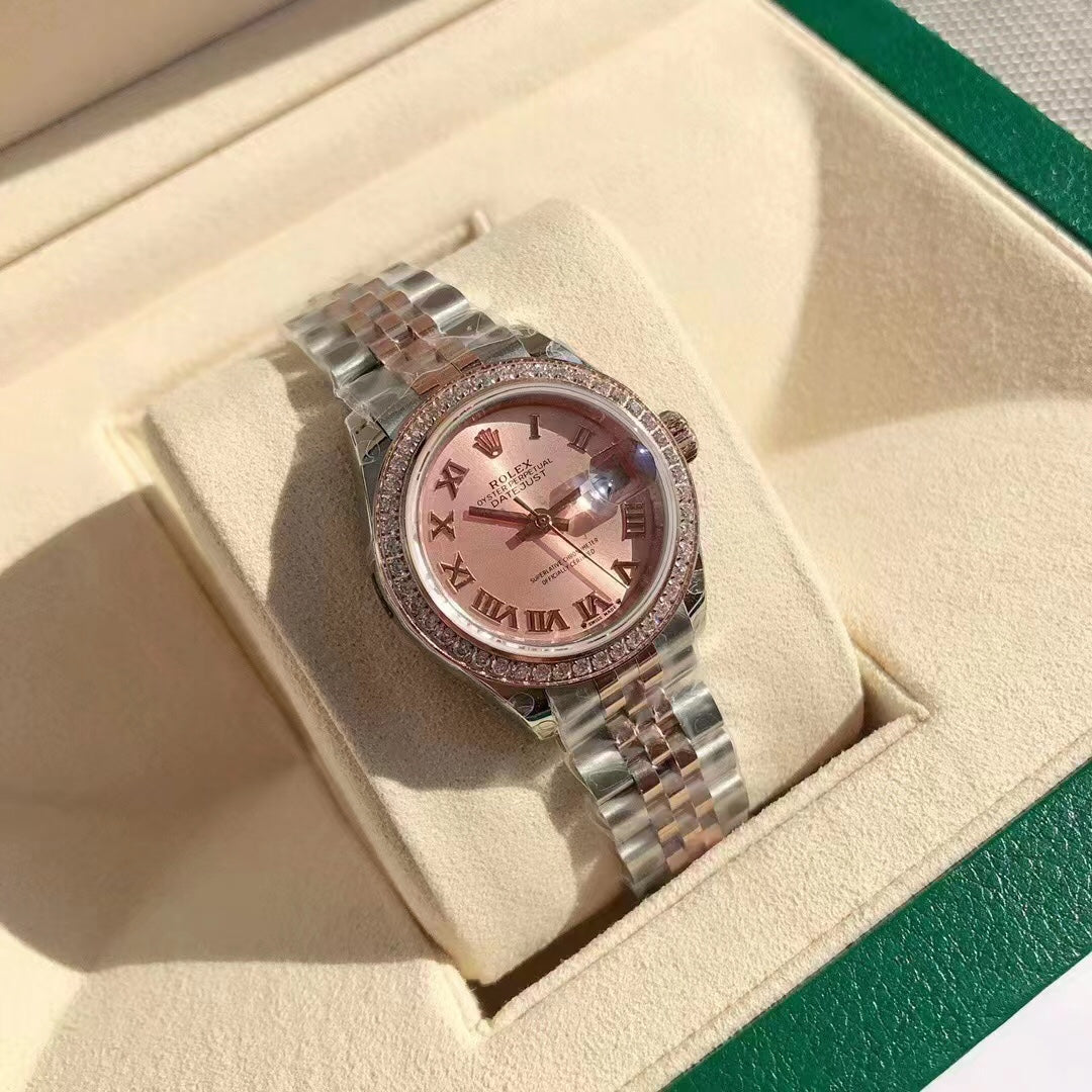 Reloj con esfera bicolor rosa