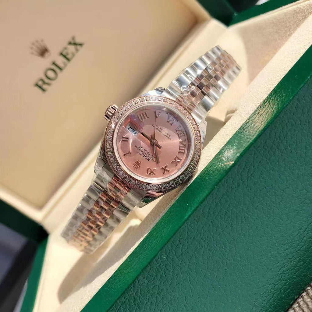 Reloj con esfera bicolor rosa